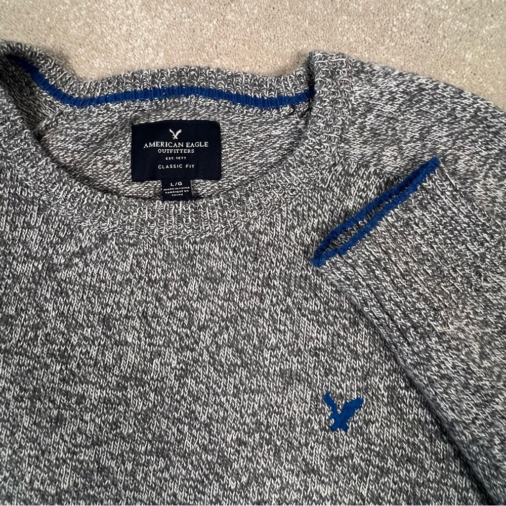 American Eagle Sweater Crew Neck Classic Fit Gray‎ Cotton Blend Marbled Mens L